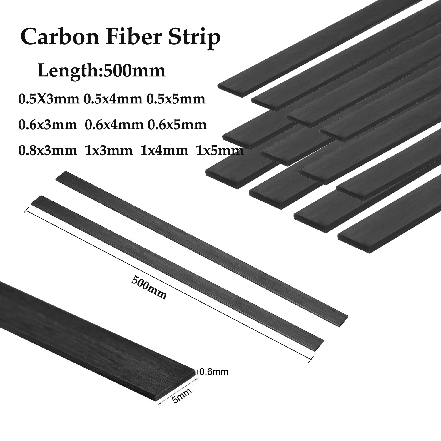 500 mm Pultrazed Carbon Fiber Flat Solidids Strip 0,3 mm 0,5 mm 0,6 mm 0,8 mm 1 mm für Modellflugzeug DIY Quadcopter Image