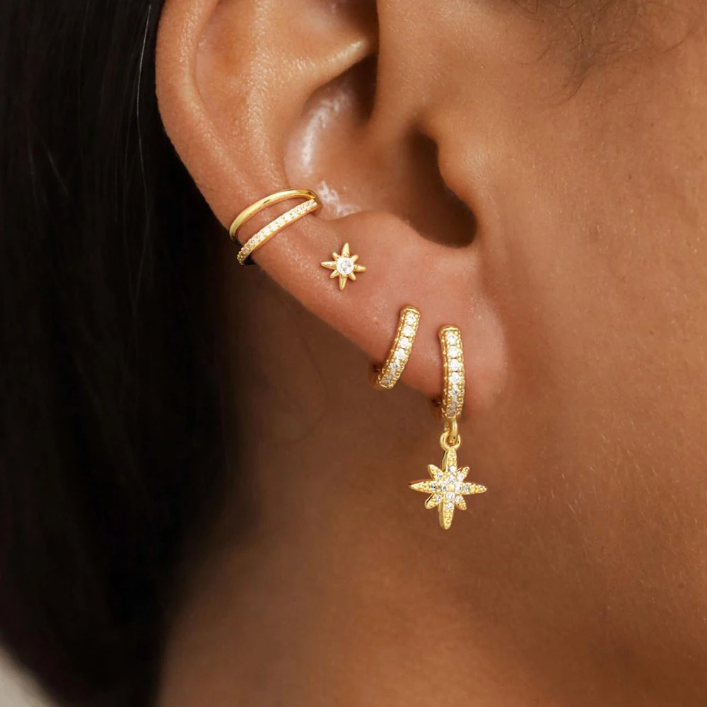 4 stücke Mode Edelstahl Zirkonia Stern Baumeln Ohrring Set Für Frauen Knorpel Piercing Ohrring Ohr Clip Koreanische Schmuck Image