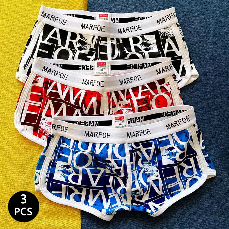 3 stücke Sexy männer Trendy Höschen Männer Gedruckt Sexy Baumwolle Unterwäsche Mann Boxer Männer Unterhose Shorts Atmungsaktiv Image