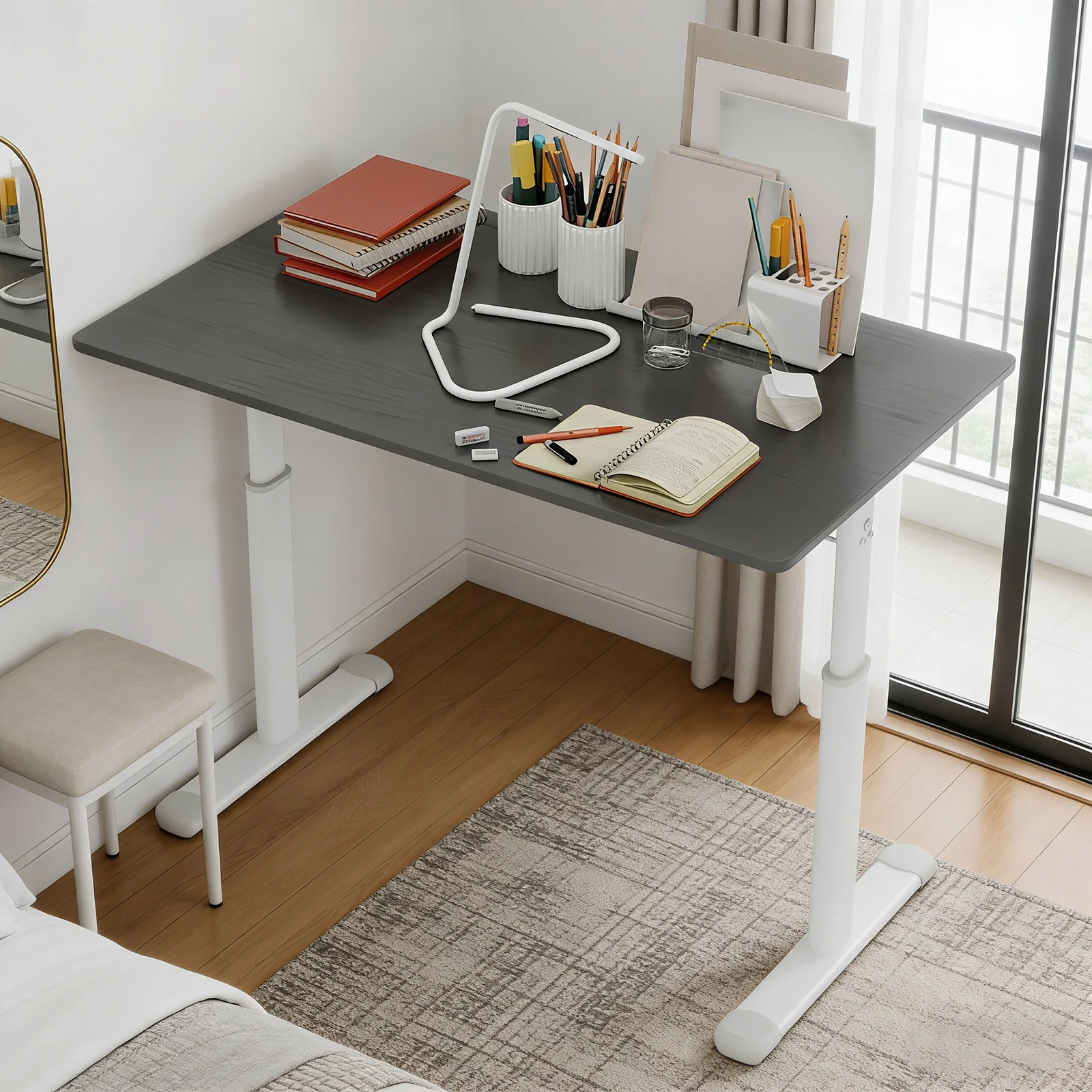 Verstellbarer Schreibtisch, Computertisch, Desktop-Arbeitsplatz, Studentenschreibtisch, Schreibtisch für zu Hause, Arbeitstisch, verstellbarer Bürotisch, rechteckig