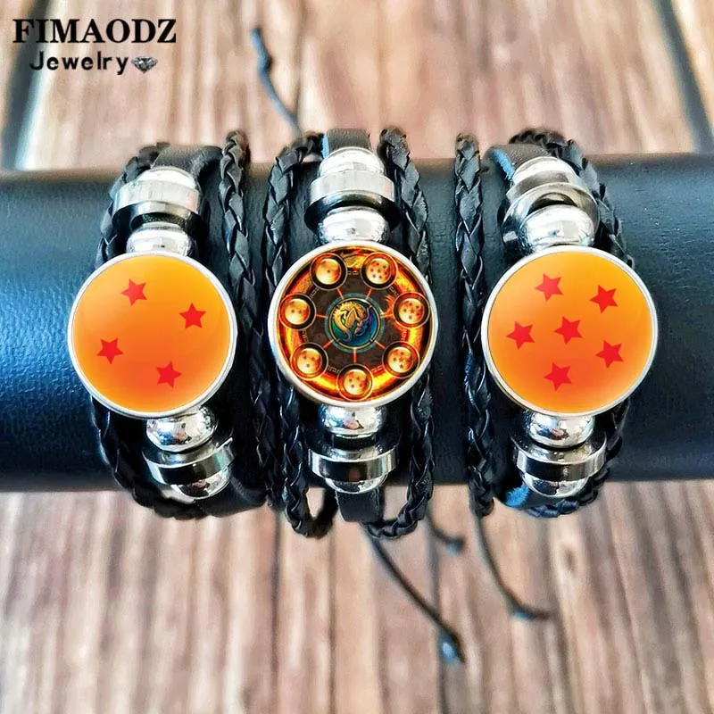 Sieben Sterne Armband für Männer Dragon Ball Poster Japan Anime Punk Mode Glas Knopf Leder Armbänder Armband Fans Sammeln Image