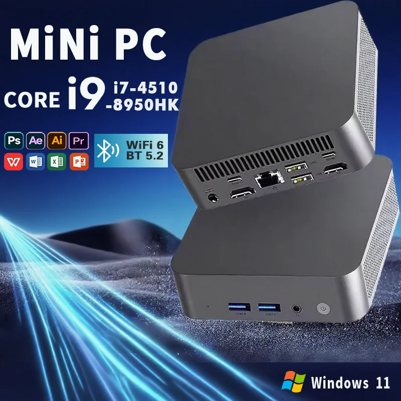 NEUER Core i9-8950HK/i7-4510 Tragbarer Mini-PC Computer Windows 11 16GB DDR4 1/2TB SSD Gaming-Computer WiFi 6 Büro-Mini-Desktop