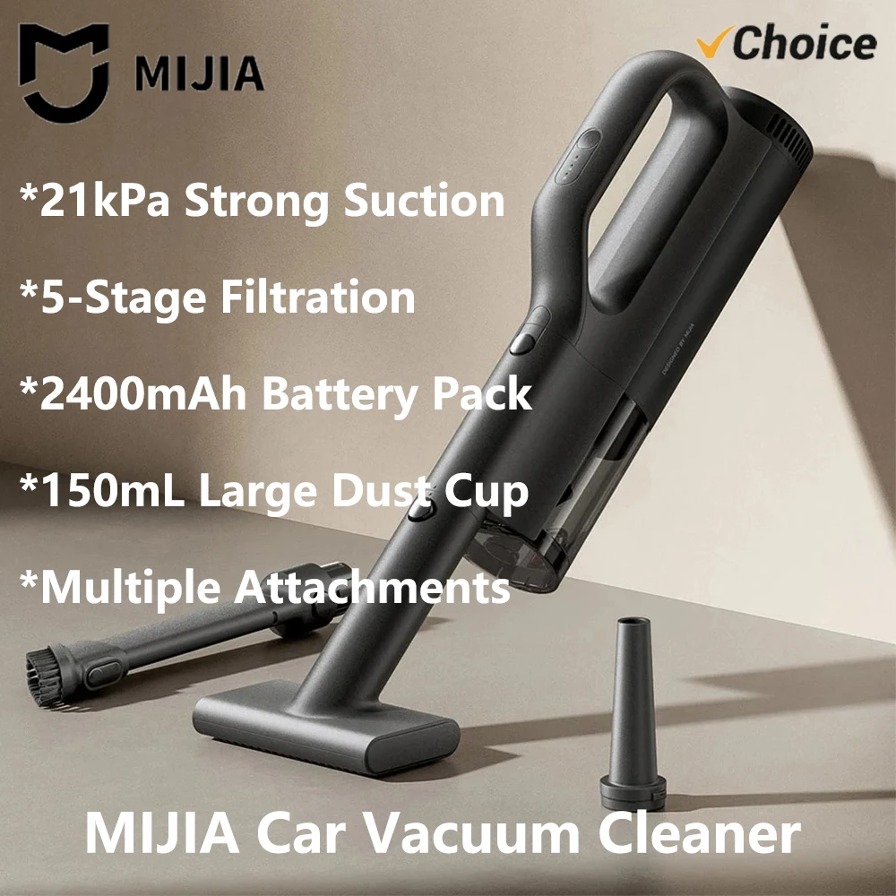 NEUER MIJIA Auto-Staubsauger MJXCQ01QW 21kPa Saugkraft 150mL Staubbehälter 2400mAh Akku Waschbares Filterelement für Autoreinigung CN Image