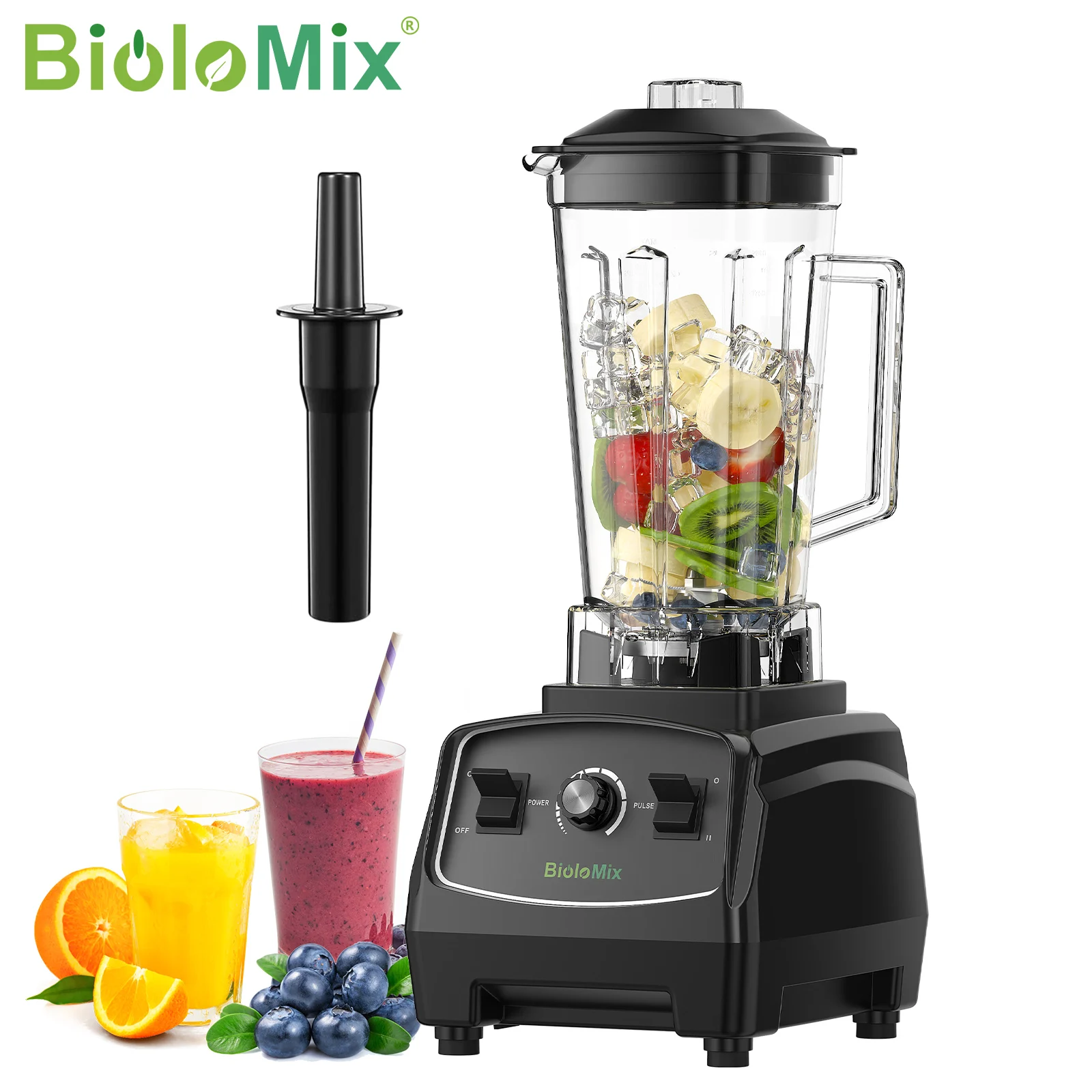 BPA-frei, 3 PS, 2200 W, robuster Mixer in kommerzieller Qualität, Mixer, Entsafter, Hochleistungs-Küchenmaschine, Eis-Smoothie-Bar, Obstmixer Image