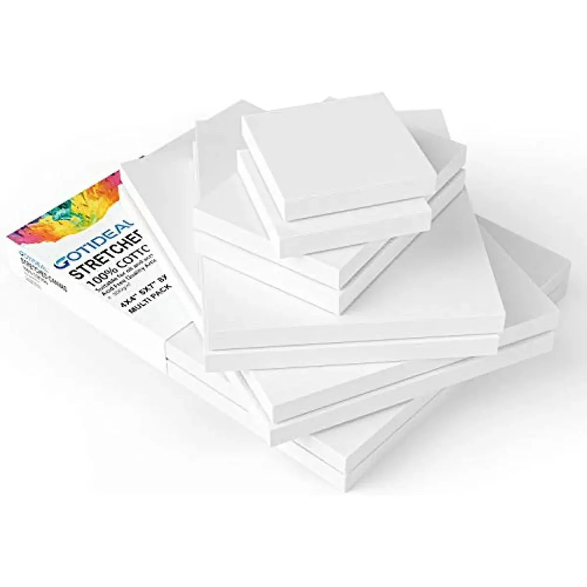 4er-Set, 4 x 4 Zoll/8 x 12 Zoll/16 x 16 Zoll/12 x 20 Zoll, weiße Künstlerleinwand aus 100 % Baumwolle zum Malen, Acrylgießen, Ölfarbe, trockene und nasse Kunstmedien Image