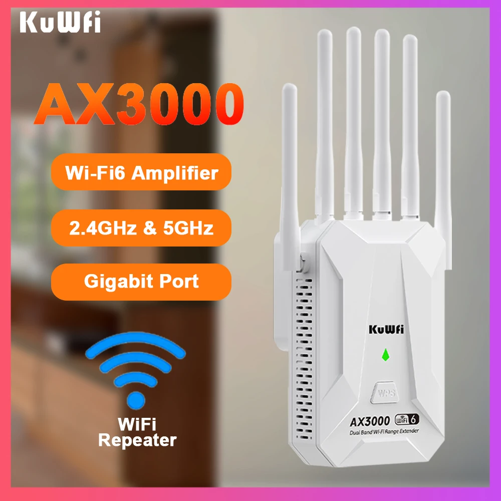 3000M WiFi Repeater 2,4G 5GHz Dual Band Wireless WiFi6 Router 802.11AX Long Range WiFi Signal Extender Verstärker WPS Gigabit LAN Image