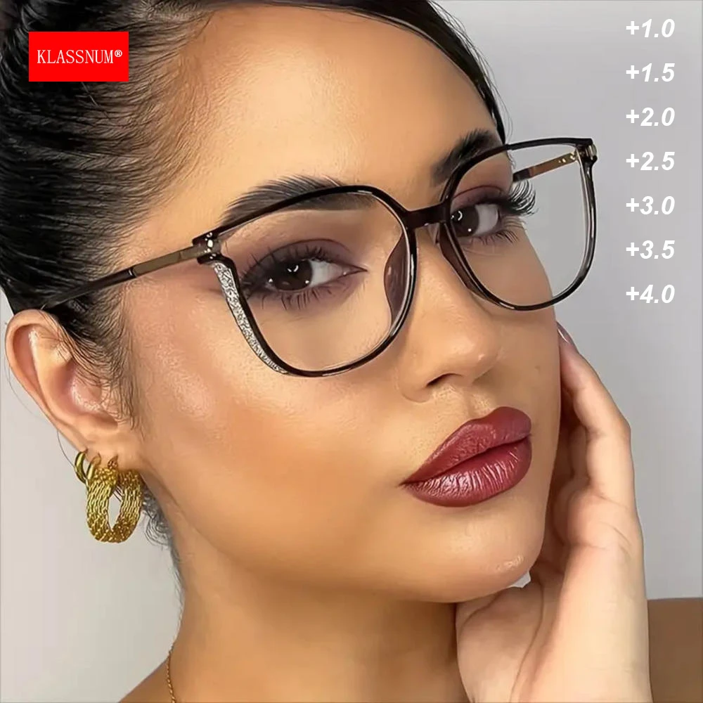Klass num Frauen trend ige große Lesebrille mit Glitzer rahmen Lupe transparente Brille plus Brille 1.0 1.5 2.0 2.5 3,0 Image