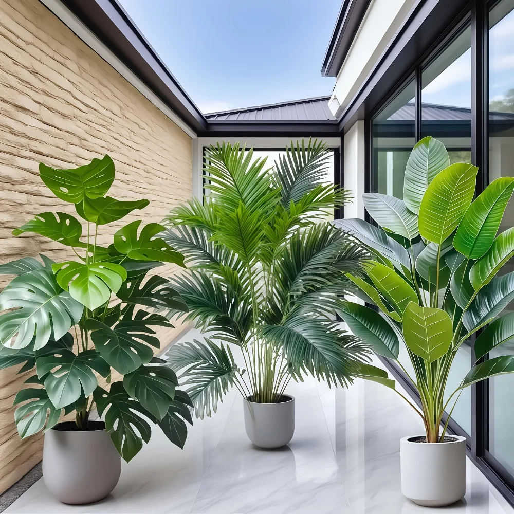 3 Stück große künstliche Areca-Palmenpflanzen mit 36 Blättern, tropische Topfpflanzen, geeignet für Innengartendekoration, Topfpflanzen Image