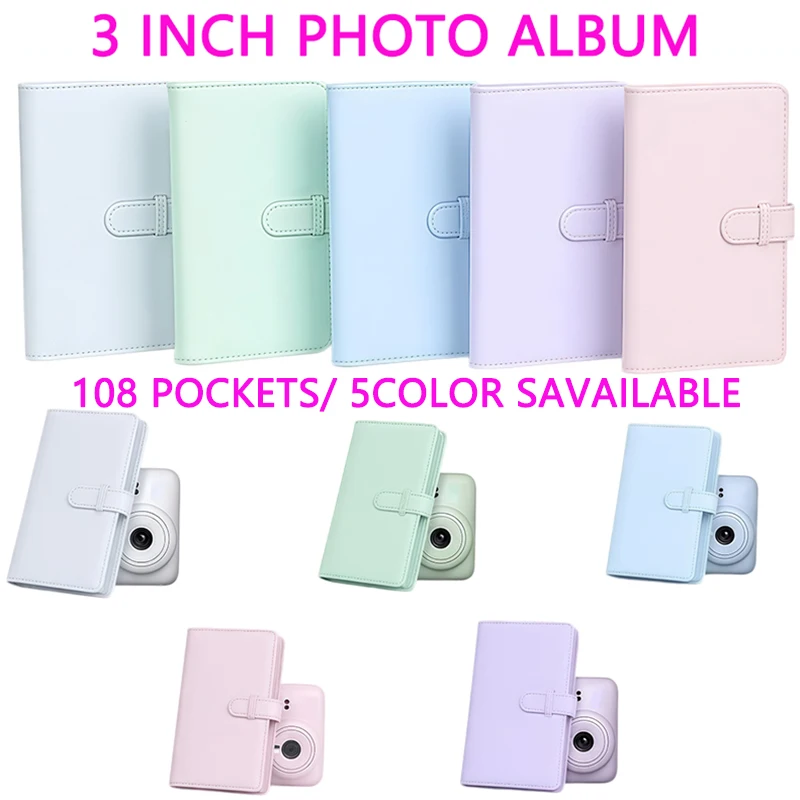 3-Zoll 108-Fächer Mini-Fotoalbum in Unifarben, Erinnerungsalbum für Kinderaufnahmen, Geeignet für Instax Mini 12/11/Evo/40/7+/25/90/99/Se/Link2/3 Sofortfotos, Kompatibel mit Fujifilm Instax Mini Filmalben, Erhältlich in fünf Farben Image