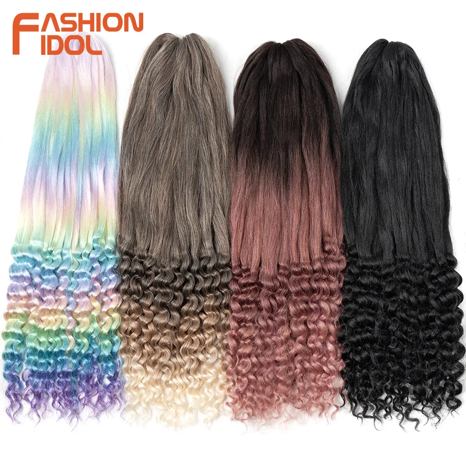 FASHION IDOL 28 Zoll 3-teiliges Vorgestrecktes Französisches Lockiges Flechthaar Synthetisches Flechthaar Ombre Braun Häkel-Flechthaar Image