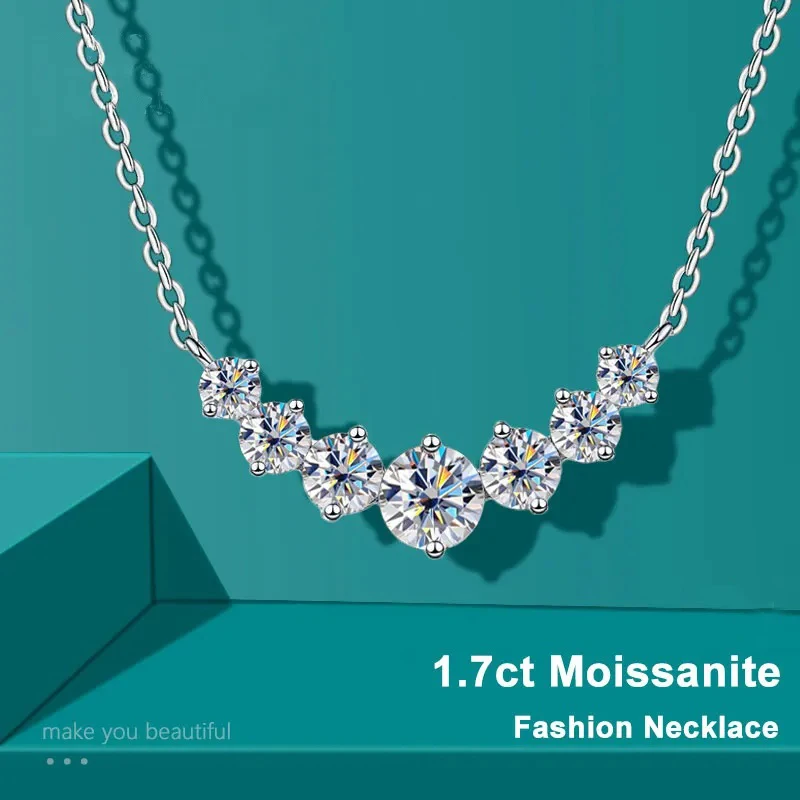 Moissanit-Halskette für Damen, Hochzeit, edler Schmuck mit Zertifikaten, 925er-Sterlingsilber, vergoldete Halskette aus 18 Karat Weißgold Image