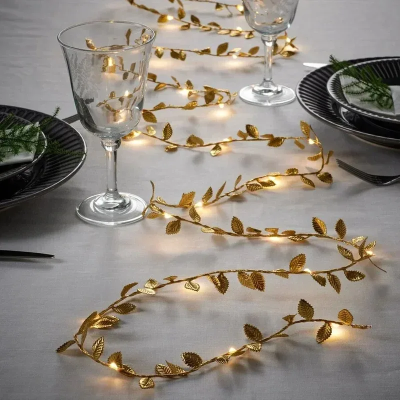 2M 20LED Goldene Blätter String Fairy Lichter Für Hochzeit Geburtstag Party Dekoration Home Garten Künstliche Pflanze Girlande Reben licht Image