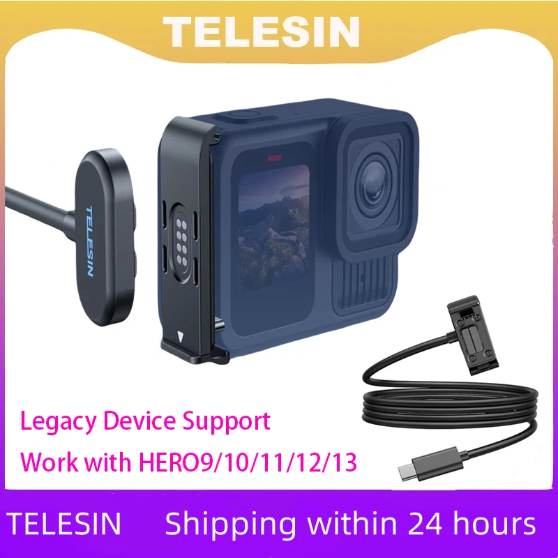 TELESIN Magnetisches wasserdichtes Lade-Seitenabdeckungs-Kabel-KIT für Gopro Hero 9, 10, 11, 12, 13, Typ-C-Ladeabdeckung, einfach abnehmbar Image