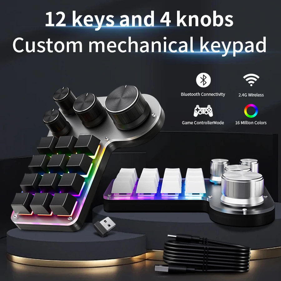 3 Modi, 12 Tasten, mechanische Tastatur, 4 Knöpfe, individuelle Programmierung, Makro-Gaming-Tastatur, RGB, Bluetooth, 2,4 G, USB, kabelgebundene Tastatur für PS Image