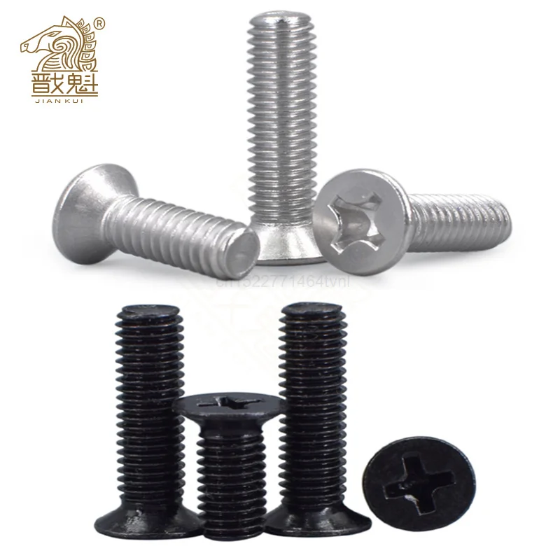50 Stück M1 M1,2 M1,4 M1,6 M2 M2,5 M3 M4 Mini Micro Small Black 304 Edelstahl Kreuz Phillips Flachsenkkopfschraube Bolzen Image
