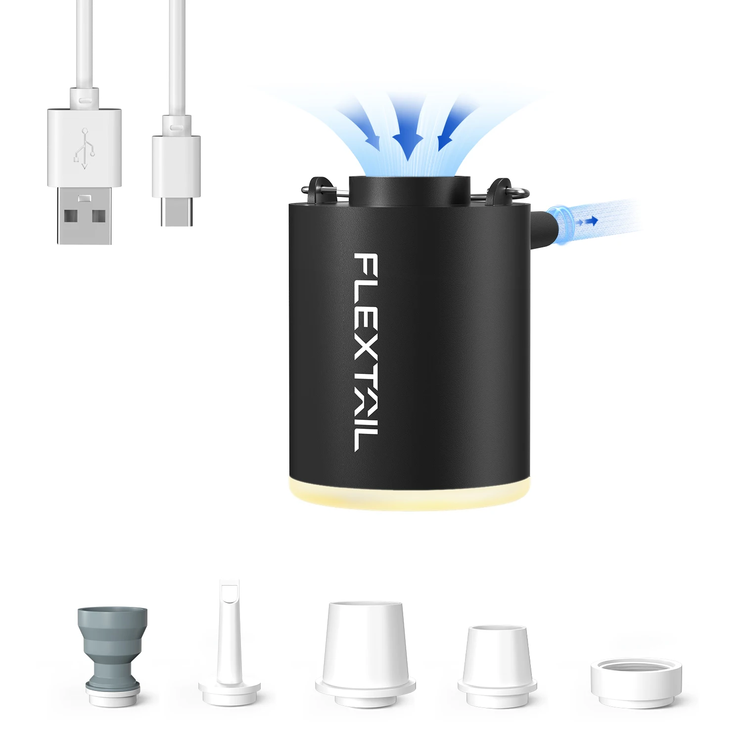 FLEXTAILGEAR TINY PUMP X2024 | Ultraleichte wiederaufladbare Luftpumpe mit Campingleuchte für Poolschwimmer, Luftmatratzen und Staubsaugerbeutel Image