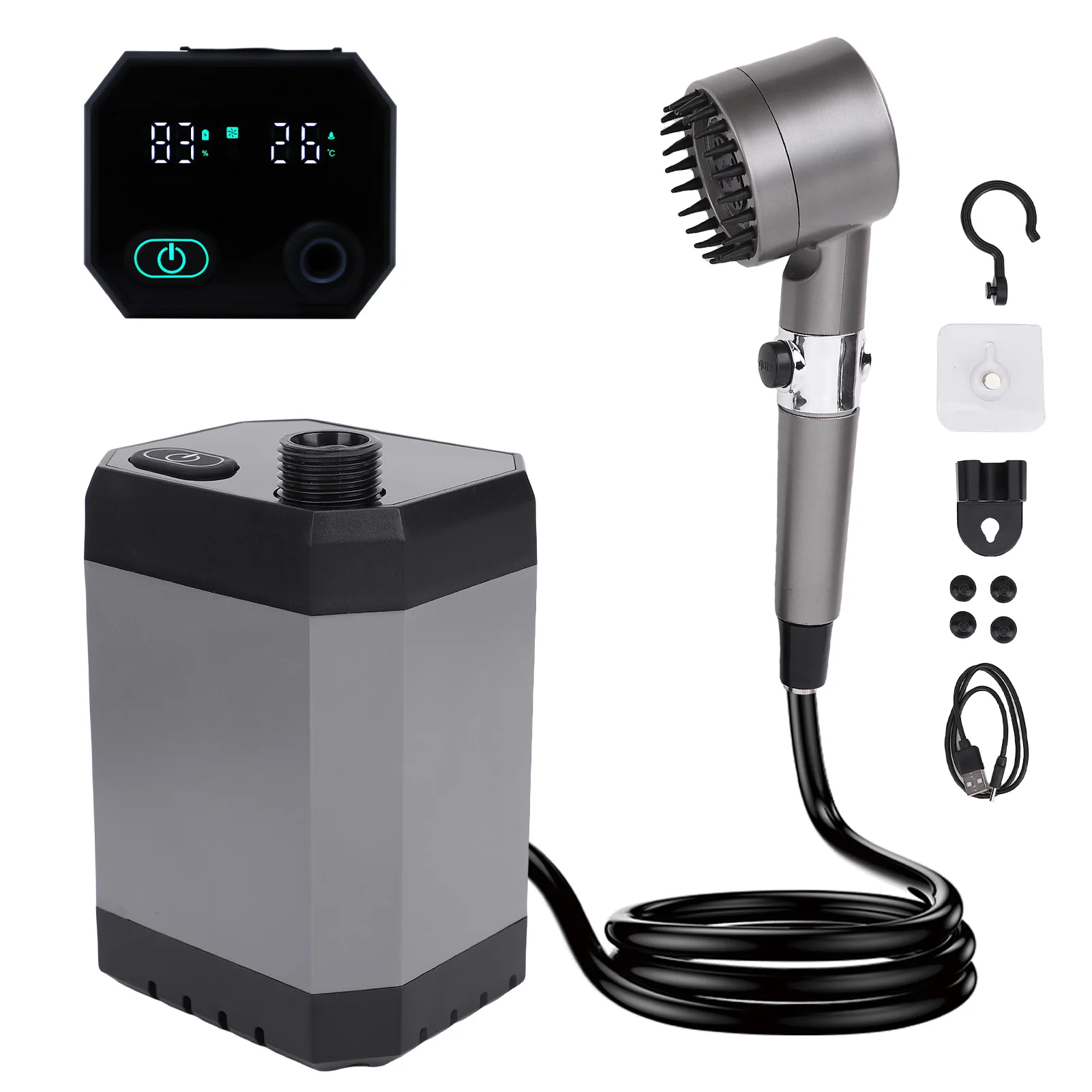 Tomshoo Tragbare Outdoor-Dusche, USB wiederaufladbar, Digitalanzeige, Camping-Dusche, 12000 mAh, für Reisen, Wandern, Haustierbad, Surfen