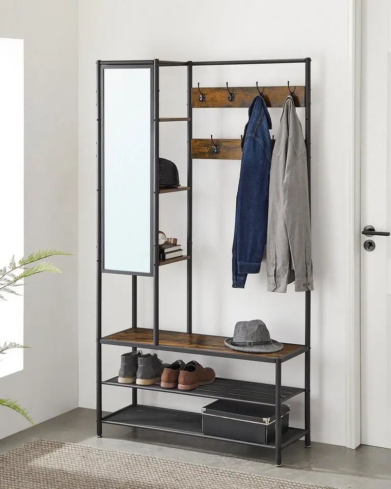 VASAGLE Garderobenständer Garderobe, mit Schuhbank, 35 x 98 x 182 cm