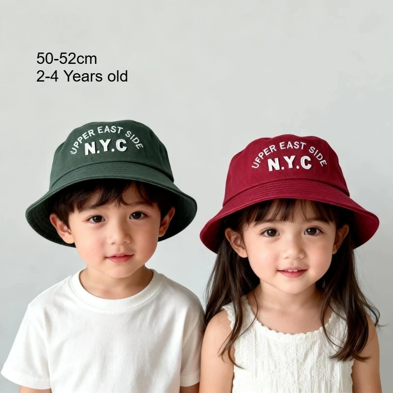 Kinder-Sonnenhut 50-52cm Frühling Baby-Bucket-Hat Mädchen Stickerei-Buchstaben Breite Krempe Jungen UV-Schutz Baumwolle Outdoor-Reisekappe Image