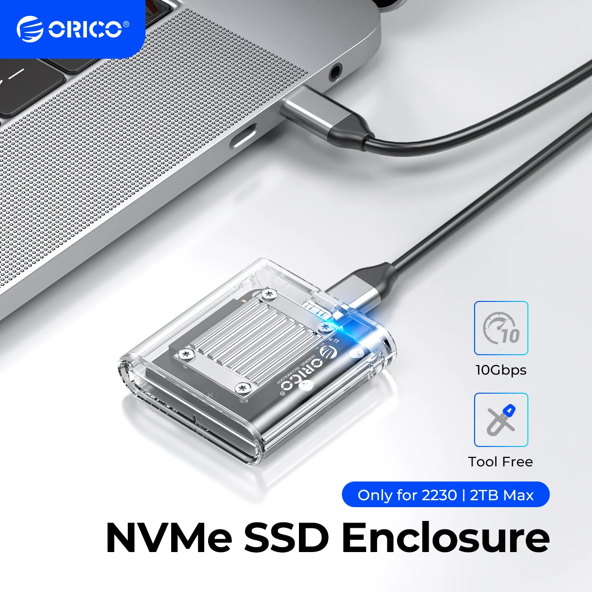 ORICO-NVMe Gehäuse für PCIe SSD, transparenter externer Adapter M.2 auf USB Typ C Mini 2230 M.2 SSD-Gehäuse, 10 Gbit/s Image