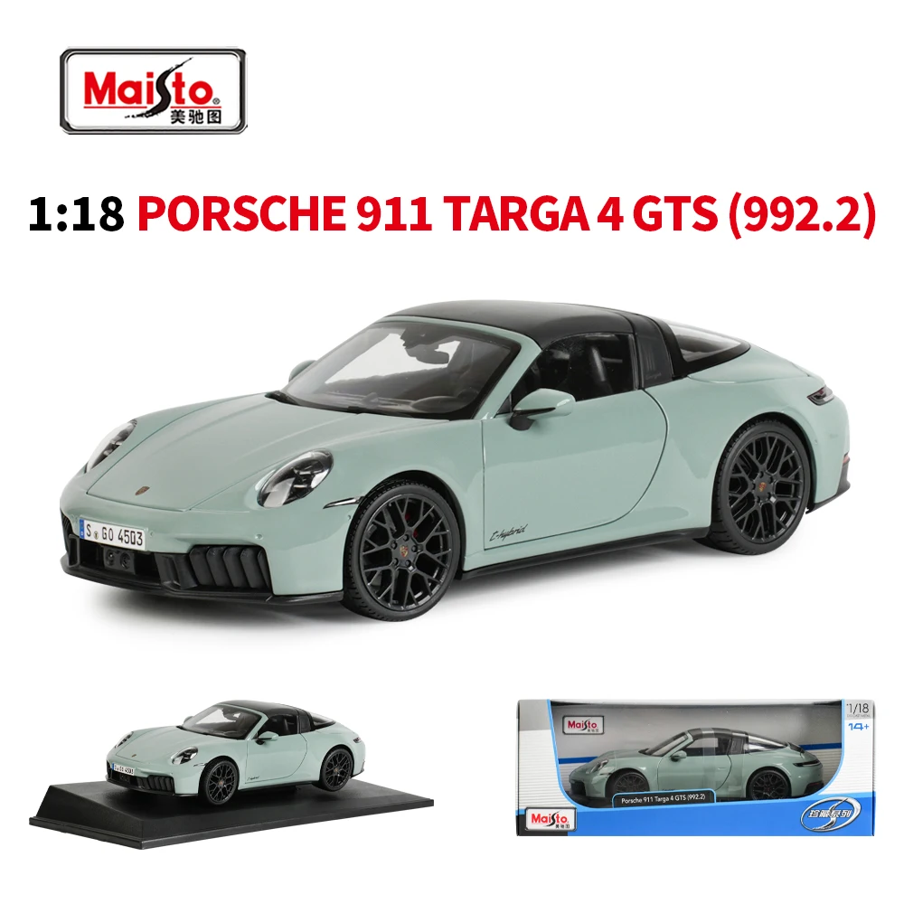 Maisto 1:18 2022 Porsche 911 Targa 4 GTS (992.2) Sportwagen Orange statische Druckgussfahrzeuge Sammlerstück Modellautospielzeug Image