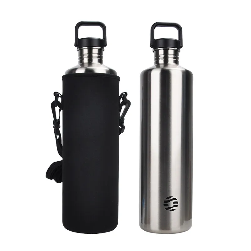 FEIJIAN Edelstahl-Wasserflasche, tragbare Fahrrad-Sportflasche, auslaufsicher, BPA-frei, großes Fassungsvermögen, mit Flaschentasche Image