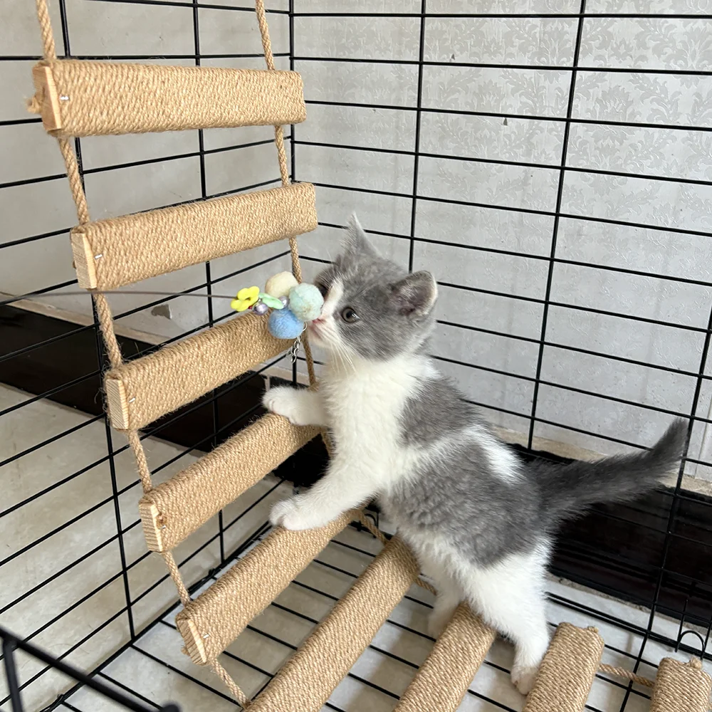 Sisal-Katzenbrückenleiter, multifunktionaler Katzenkletterrahmen und Möbel, Katzenkletterleiter aus Holz, geeignet zum Spielen von Katzen Image