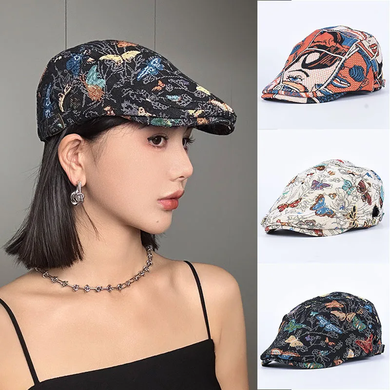 Peaky Blinders 2026 Korea Baskenmütze Damen Vintage Schmetterling Stickerei Baskenmützen Flat Cap Ivy Hut Herren Baumwolle Schwarz Newsboy Caps Hip Hop