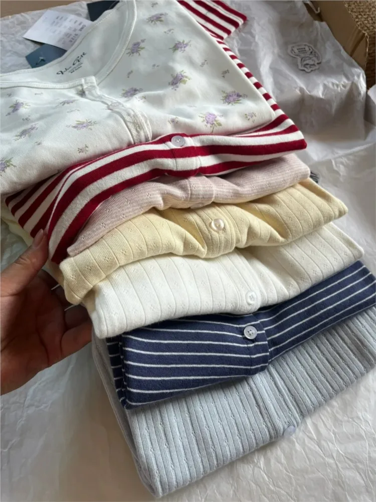 Öse Schlank Einreiher T-shirt Frauen Herbst Adrette Oansatz Baumwolle Langarm T-shirts Nette Vintage Süße Tops Y2K Image