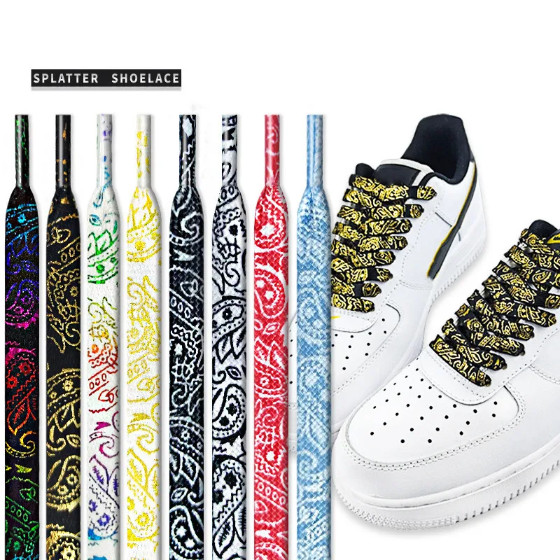 1 Paar vergoldete flache Schnürsenkel, Sneakers-Schnürsenkel für Schuhe, handbemalt, für Sport, Freizeit, Basketball, Tennis, Schnürsenkel, Länge 120/140/160 cm Image