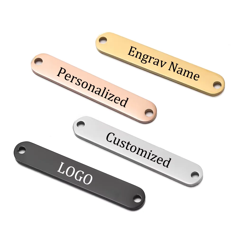 20 Stück Laser Custom Name Logo Datum Text Rechteck Charms Edelstahl individuelle Anhänger für DIY Halskette Armbänder Herstellung Image