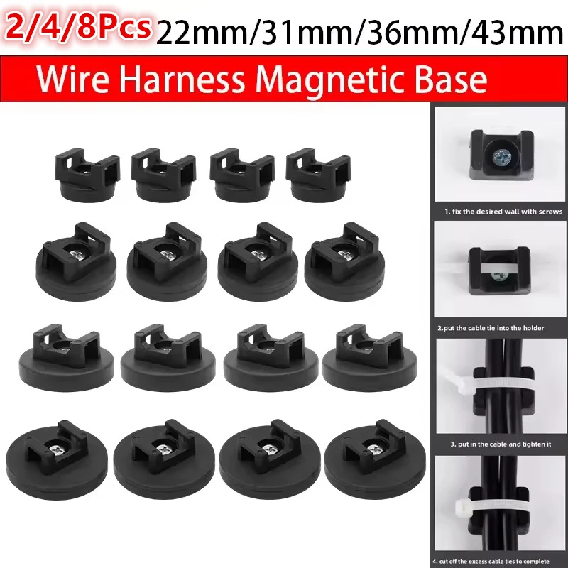 22/31/36/43mm Starker Magnet Magnetische Basis Feste Kabelbinder-Halterung Sattelförmig Mit Kabelbindern Kabelschnallen Rohrhalterung Image