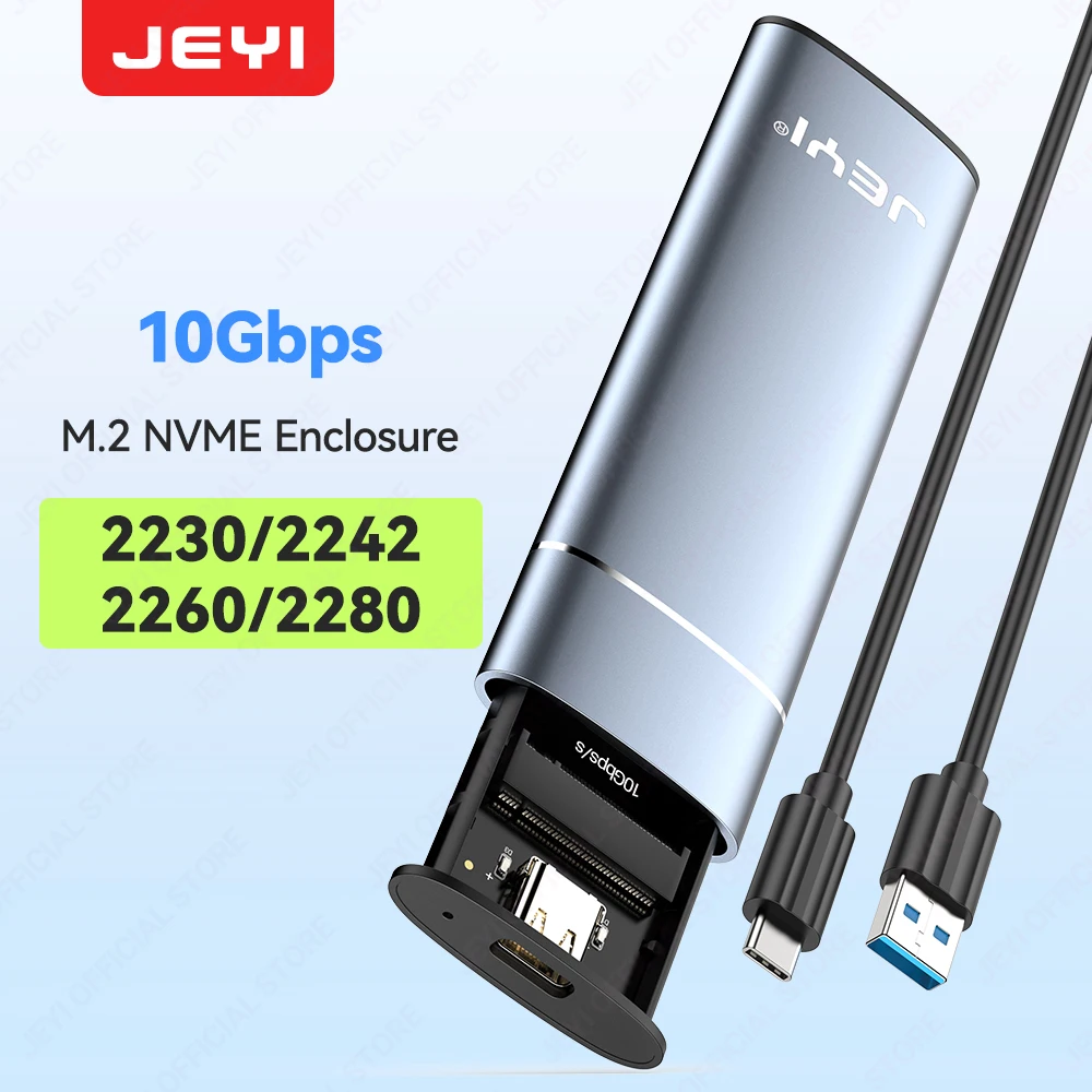 JEYI M.2 NVMe/SATA SSD-Gehäuse – Aluminium, werkzeuglos, USB 3.2 Gen2, 10 Gbit/s, für 2280 SSD (2230/2242/2260 kompatibel) Image