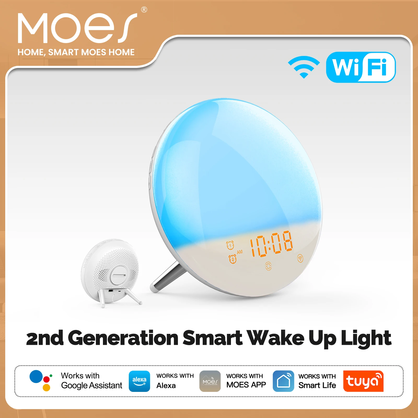 MOES WiFi Wake Up Smart Light Wecker mit 7-Farben Sunrise Sunset Simulation Tuya APP-Steuerung Funktioniert mit Alexa Google Home Image