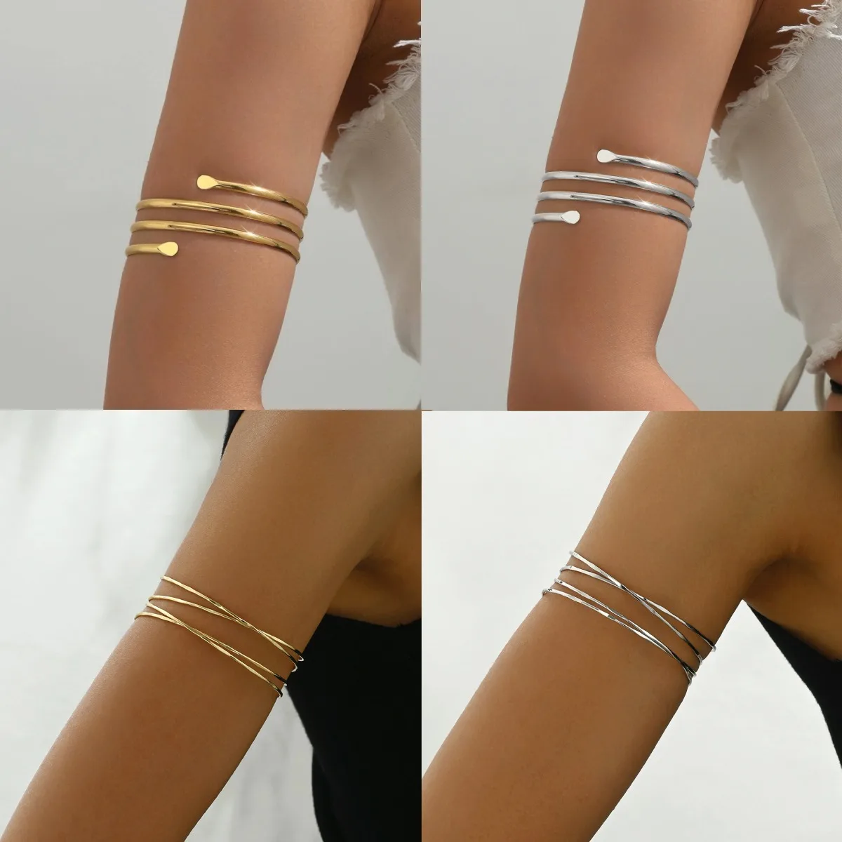 Mehrschichtige, durchbrochene Armreifen – verstellbarer Armbandschmuck aus Edelstahl für Frauen, hypoallergene Geschenkzubehör Image
