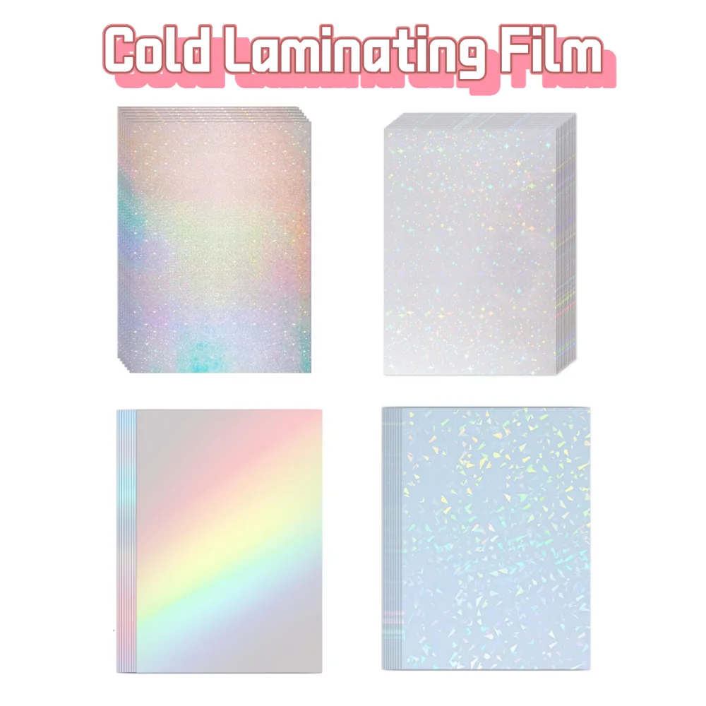 20 Blatt A4 holografische Kaltlaminierfolie, transparenter, selbstklebender Vinyl-Aufkleber, 8,3 x 11,7 Zoll, wasserdichte Foto-Schutzfolie Image