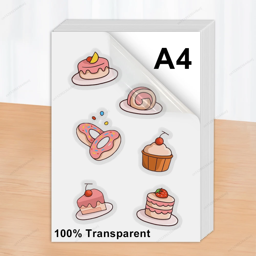 100 % transparentes, bedruckbares Vinyl-Aufkleberpapier, selbstklebend, 10 Blatt, A4, glänzendes weißes Kopierpapier, DIY-Etiketten für Tintenstrahldrucker Image
