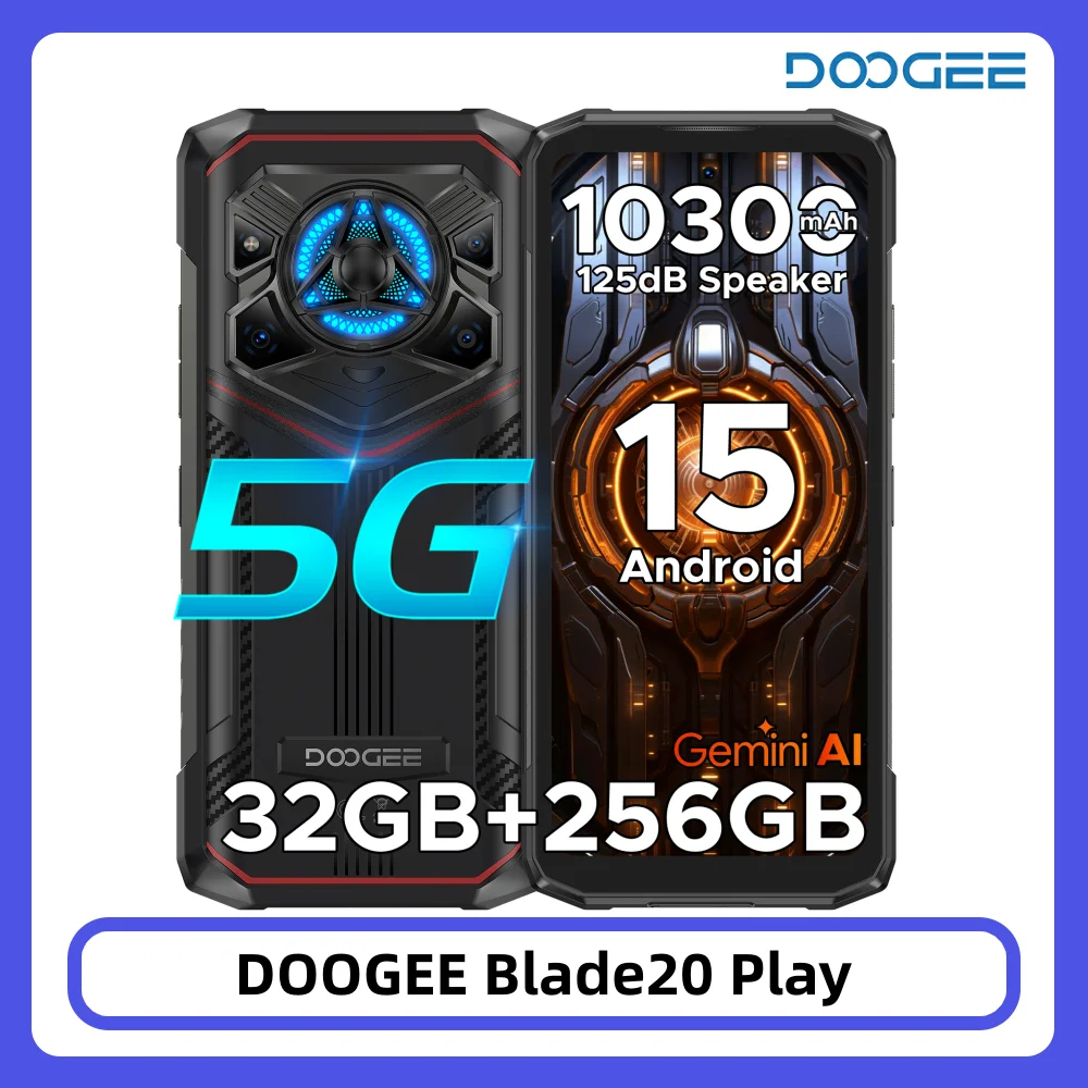 DOOGEE Blade20 Play 5G Robustes Smartphone 32GB RAM + 256GB ROM 6,6'' Display 10300mAh Akku 125dB Lautsprecher 50MP Gemini AI Smartphone