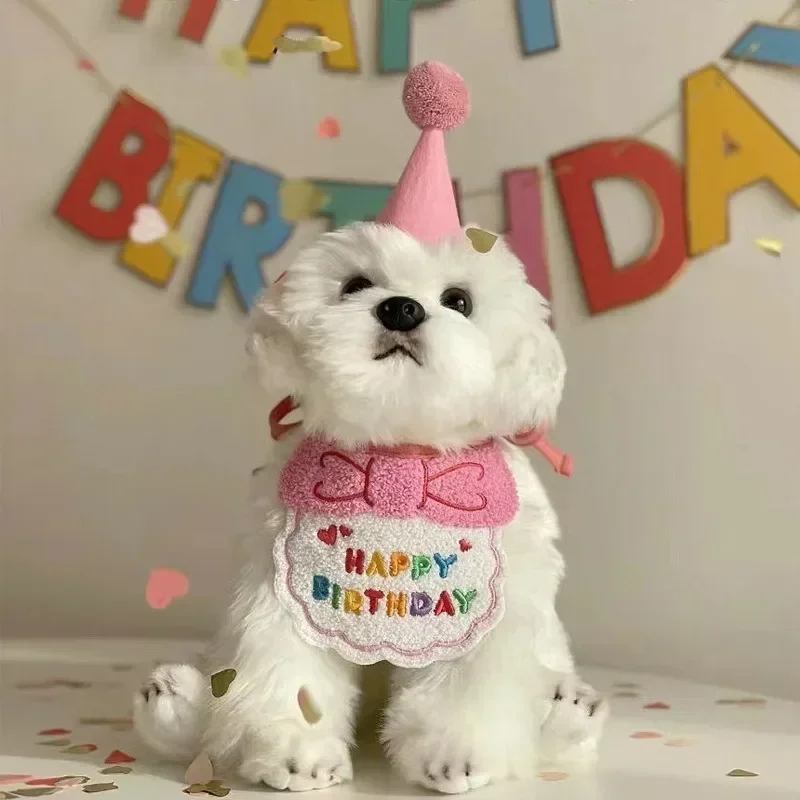 Katze Geburtstag Schal Hut Set Hund Geburtstag Party Supplies Haustier Schal Niedlichen Welpen Geburtstag Hut Schal Dekor für Kleine Mittelgroße Haustiere Image