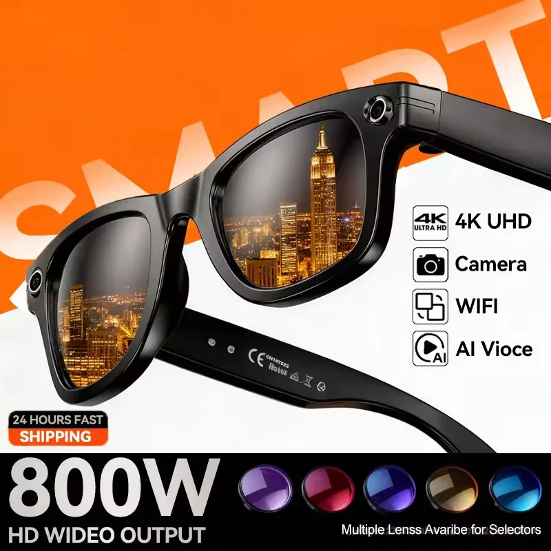 4K 800W Kamera AI Brille Farbwechsel Intelligente Übersetzung Brille Foto Video Aufnahme Wasserdichte Anruf Smart Sonnenbrille Image