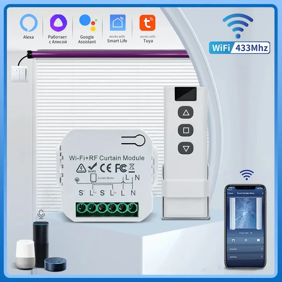 Tuya Wifi Smart Vorhang Schalter Controller Blind Rollladen RF 433MHz Smart Leben APP Fernbedienung Voice Control Alexa Google hause Image