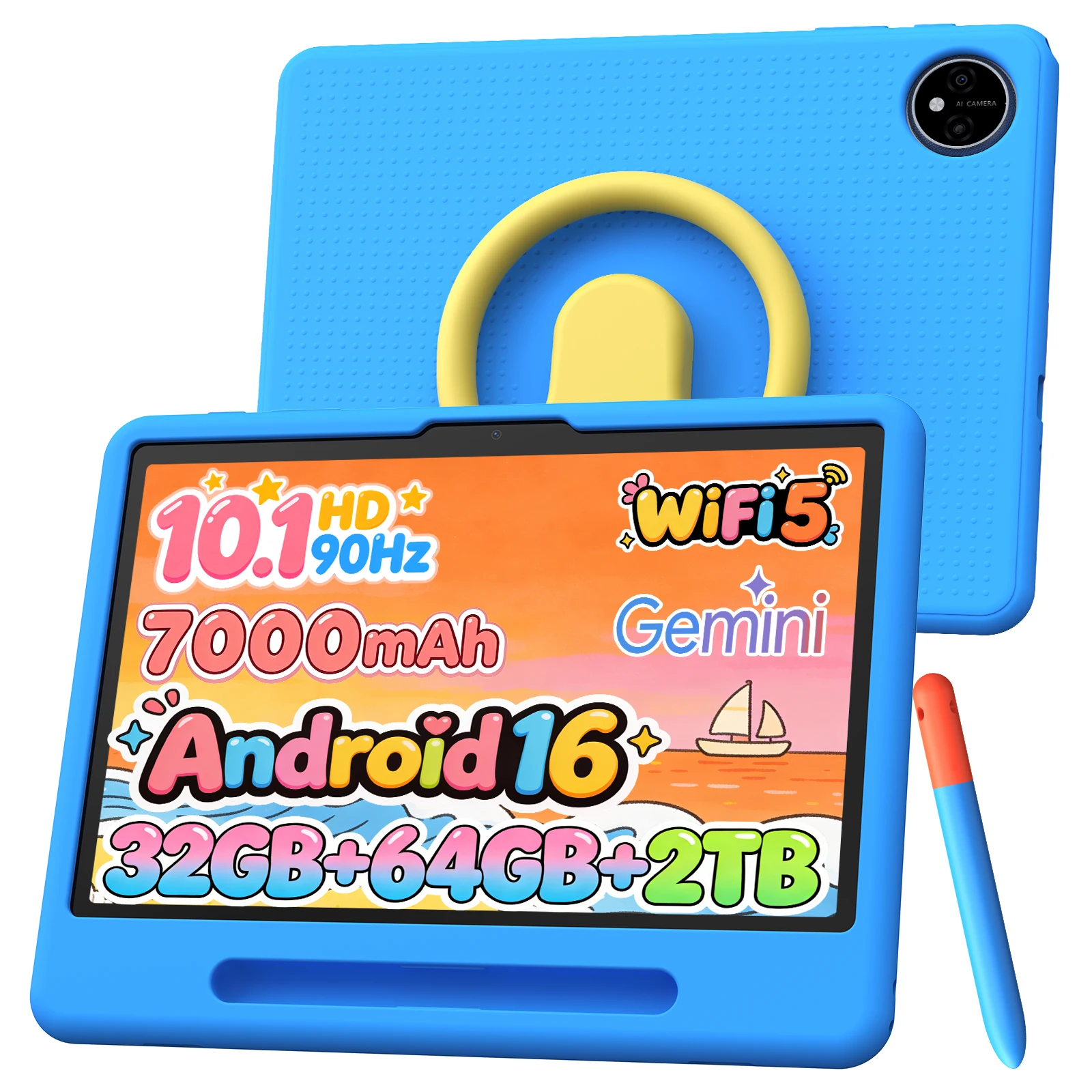 Aorlym P10 Kinder-Tablet-PC, Kinder-Tablet mit Android 16, 10,1 Zoll, 7000 mAh Akku, 32 GB RAM (6+26), 64 GB ROM, mit Stylus-Stift für Kinder-PC Image