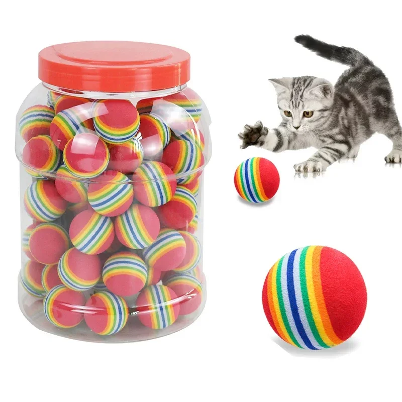 10PCS/5PCS Regenbogen Katze Spielzeug Ball Interaktive Katze Hund Spielen Kauen Rassel Scratch Ball Training Katze regenbogen Ball Spielzeug Pet Liefert Image