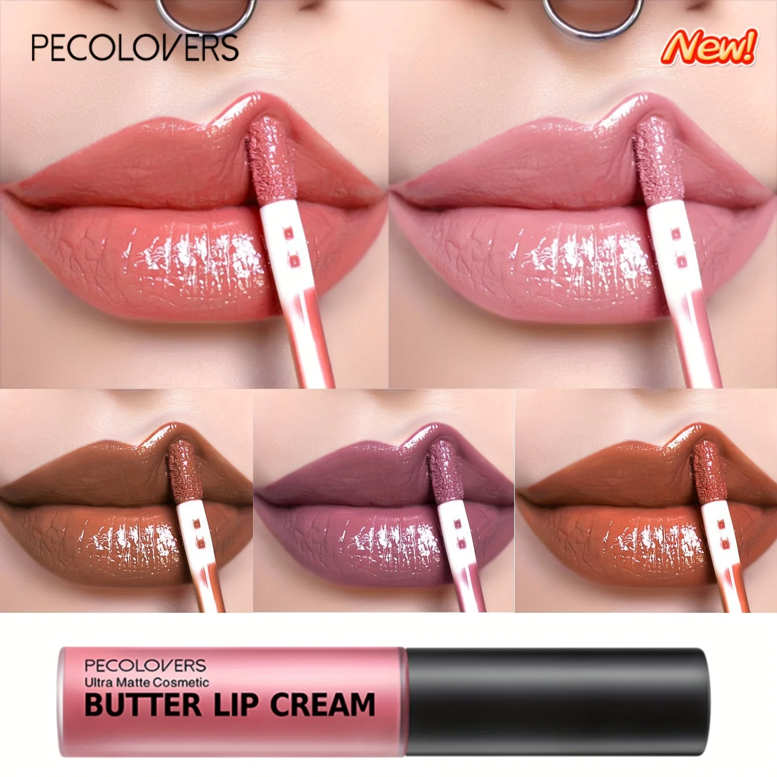 Butter-Lippencreme, flüssiger Lippenstift, nicht klebend, feuchtigkeitsspendend, hohes Pigment für nackte rote sexy Lippen-Make-up-Kosmetik Image