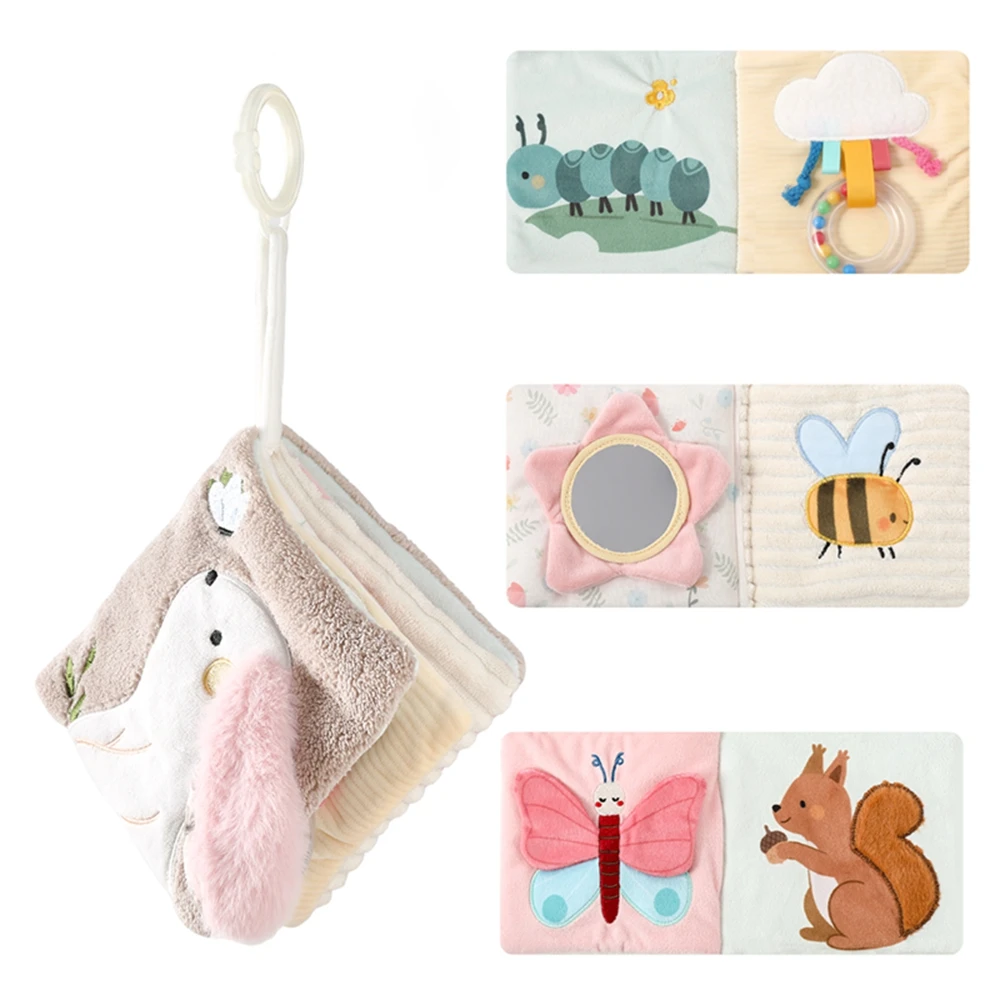 Stoffbücher für Babys Frühes Lernen Baby-Spielzeug Kaninchen Sensorische Beruhigende Decke Plüsch Cartoon-Kaninchen-Buch mit Silikon-Beißring