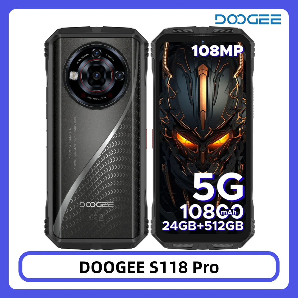 DOOGEE S118 Pro 5G Outdoor-Smartphone 32GB RAM + 512GB ROM Dimensity 7050 6,6'' FHD 120Hz 10800mAh Akku 108MP Kamera NFC Smartphone