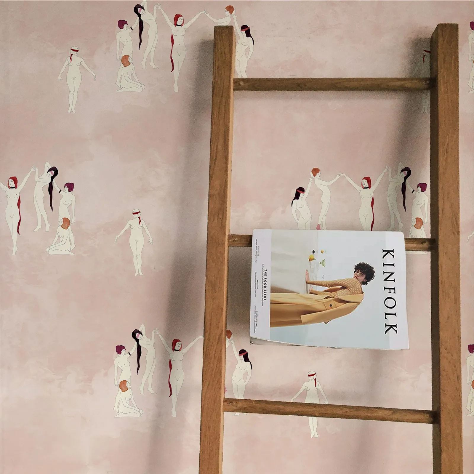 Schöne Frau tanzende Tapete in Rosa, Vintage rosa tanzende selbstklebende Wandgemälde, hellrosa Wandverkleidung