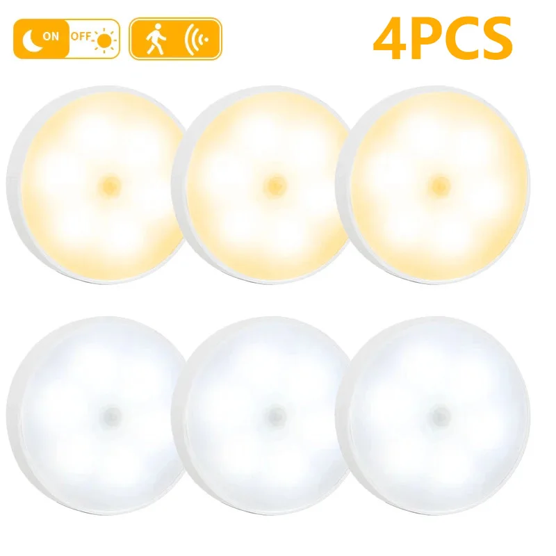 4 Stück Bewegungssensor LED-Nachtlicht USB-Aufladbare Nachtlampe für Küchenschrank, Garderobe, Treppe, Kabellose Schrankbeleuchtung