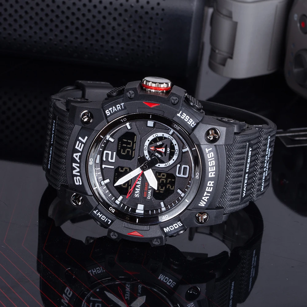 SMAEL Sportuhr, Militär-Armbanduhr für Herren, Alarm, Stoppuhr, LED, digitale Hintergrundbeleuchtung, Dual-Zeitanzeige, wasserdichte Uhr für Herren, 8007 Image