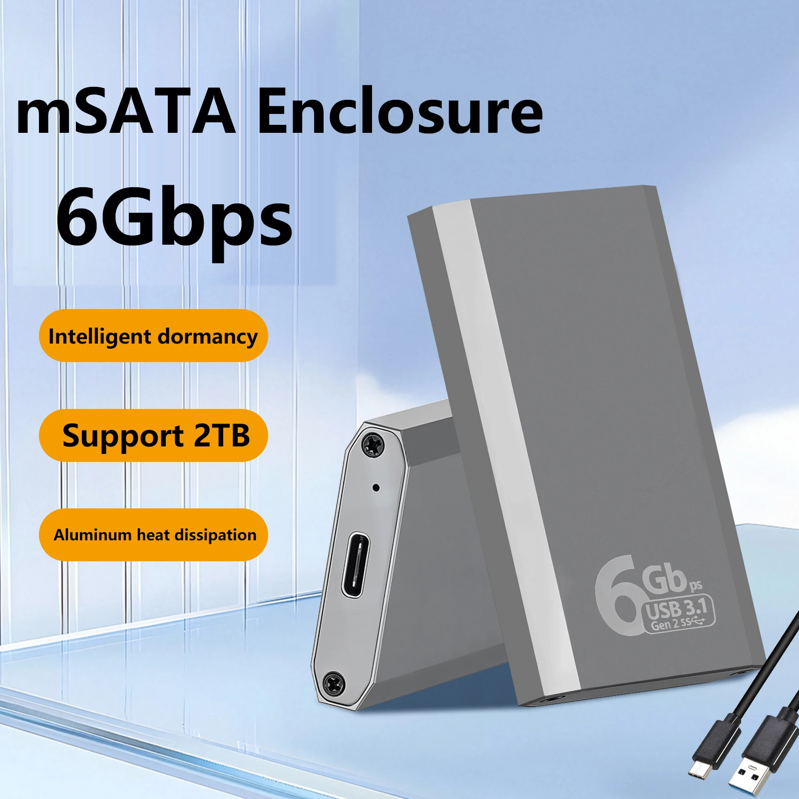 mSATA zu USB 3.1 Gen2 10 Gbit/s SSD-Gehäuse-Adaptergehäuse mit Typ-C-Anschluss für mSATA interne Solid-State-Laufwerk-Festplatte Image